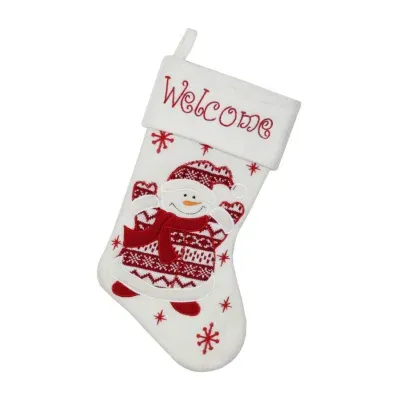 15.75'' Red and White Welcome Snowman Embroidered Christmas Stocking