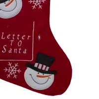 19'' Red and White Embroidered Snowmen Letter to Santa Christmas Stocking