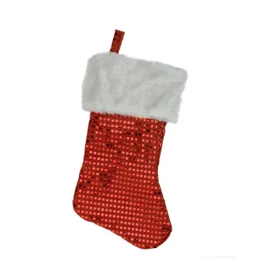 18'' Red and White Cuffed Disco Sequined Christmas Stocking