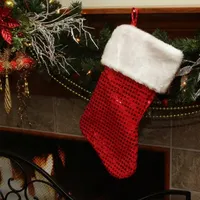 18'' Red and White Cuffed Disco Sequined Christmas Stocking