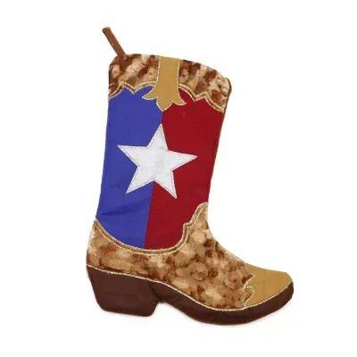 18.5'' Brown and Red Shadow Texas Flag Cowboy Boot Christmas Stocking