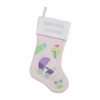 18.5'' Pink and White ''Baby's First Christmas'' Embroidered Stocking