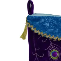 19'' Purple Velvet Regal Peacock Embroidered Feather Christmas Stocking with Gold Tassel
