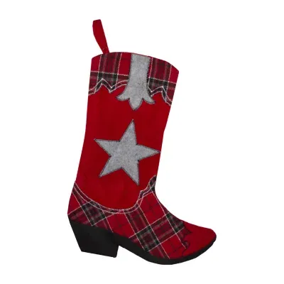 18.5'' Country Rustic Red and Black Plaid Cowboy Boot Christmas Stocking