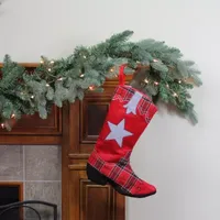 18.5'' Country Rustic Red and Black Plaid Cowboy Boot Christmas Stocking
