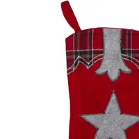 18.5'' Country Rustic Red and Black Plaid Cowboy Boot Christmas Stocking