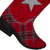 18.5'' Country Rustic Red and Black Plaid Cowboy Boot Christmas Stocking