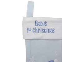 19'' Blue and White Baby's 1st Christmas Embroidered Teddy Bear Christmas Stocking