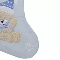 19'' Blue and White Baby's 1st Christmas Embroidered Teddy Bear Christmas Stocking