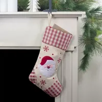 16.5'' Red and Ivory Embroidered Santa Claus Christmas Stocking with Gingham Cuff