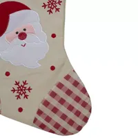 16.5'' Red and Ivory Embroidered Santa Claus Christmas Stocking with Gingham Cuff