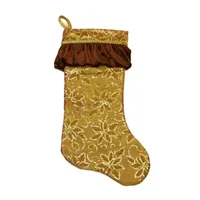 19'' Gold Sequined Floral Venetian Style Ruffle Cuff Christmas Stocking