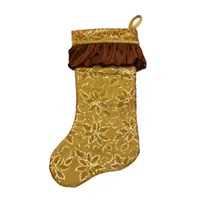 19'' Gold Sequined Floral Venetian Style Ruffle Cuff Christmas Stocking