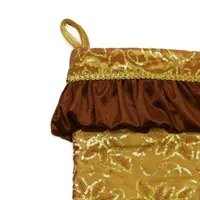 19'' Gold Sequined Floral Venetian Style Ruffle Cuff Christmas Stocking