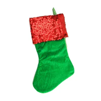 19'' Green and Red Chevron Sequin Cuff Christmas Stocking
