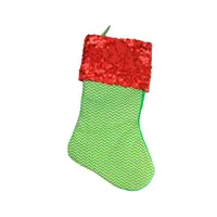 19'' Green and Red Chevron Sequin Cuff Christmas Stocking