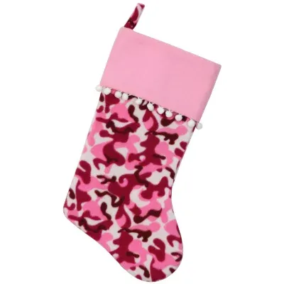 15.75'' Pink and Brown Camouflage Christmas Stocking with Cuff