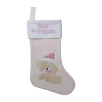 19'' Pink and White Baby's 1st Christmas Embroidered Teddy Bear Christmas Stocking