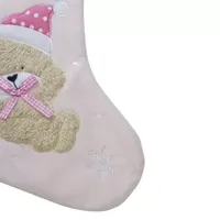 19'' Pink and White Baby's 1st Christmas Embroidered Teddy Bear Christmas Stocking