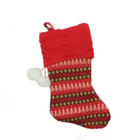 19'' Red and Green Sweater Knit Christmas Stocking with Pom Poms