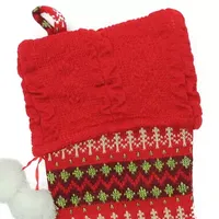 19'' Red and Green Sweater Knit Christmas Stocking with Pom Poms