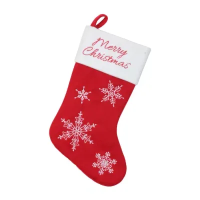 16'' Red and White Merry Christmas Snowflake Embroidered Christmas Stocking