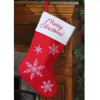 16'' Red and White Merry Christmas Snowflake Embroidered Christmas Stocking