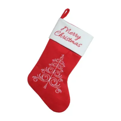 15.75'' Red and White Merry Christmas Tree Stocking with Cuff