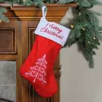 15.75'' Red and White Merry Christmas Tree Stocking with Cuff