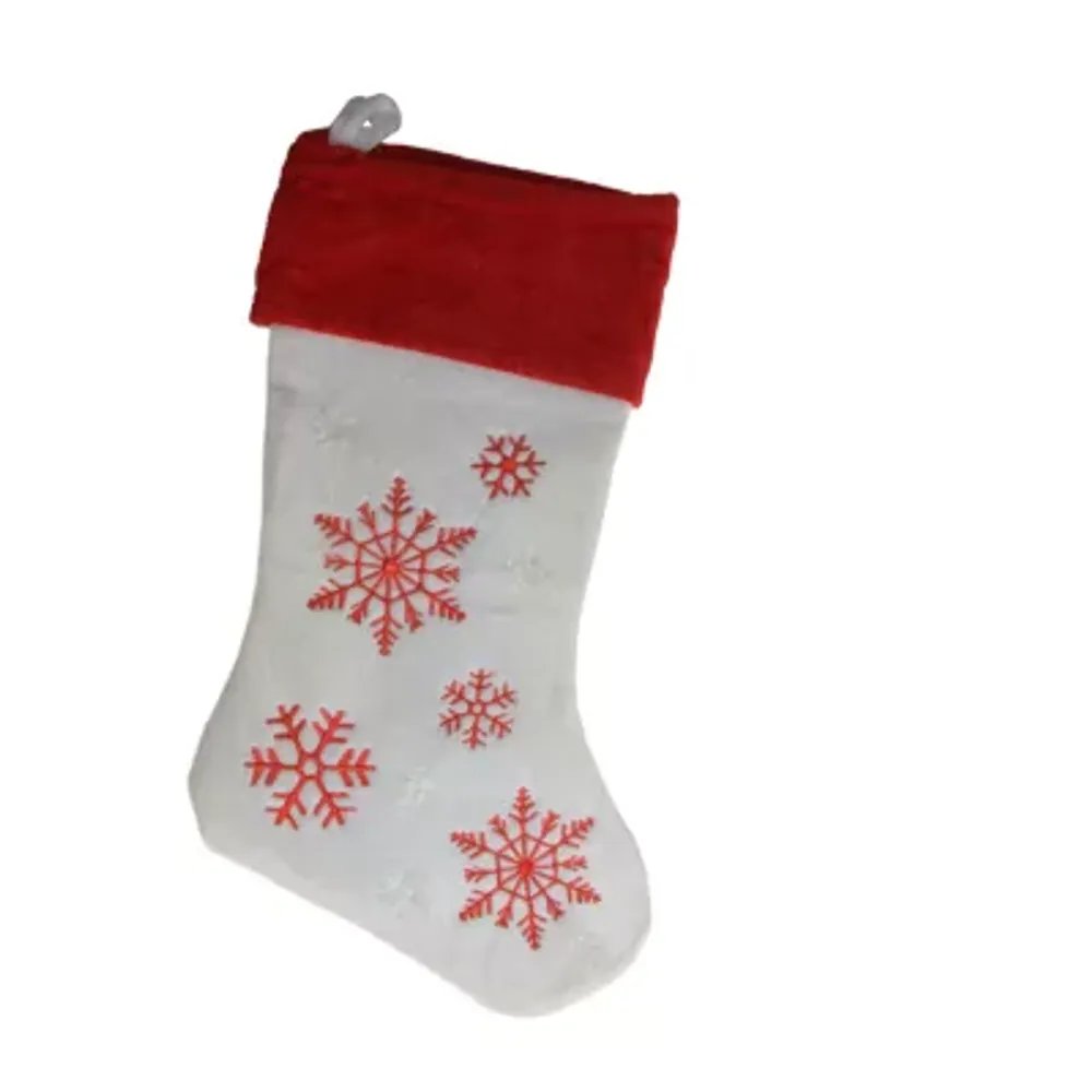 19'' Red and White Velvet Embroidered Snowflake Christmas Stocking