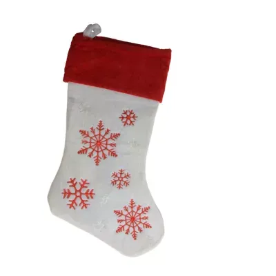 19'' Red and White Velvet Embroidered Snowflake Christmas Stocking