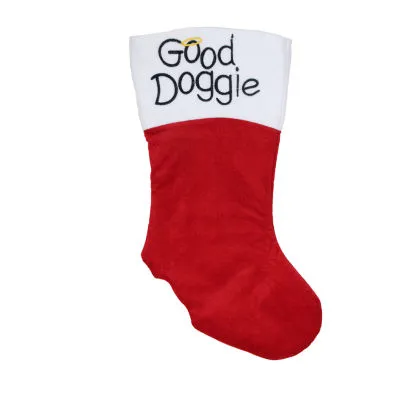 19'' Red and White Embroidered Halo ''Good Doggie'' Christmas Stocking with Cuff