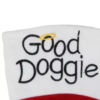 19'' Red and White Embroidered Halo ''Good Doggie'' Christmas Stocking with Cuff