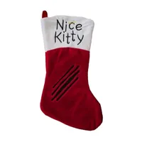 19'' Red and White Angel 'Nice Kitty' Embroidered Christmas Stocking