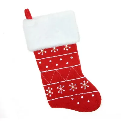 19'' Red and White Embroidered Snowflake Cuffed Christmas Stocking