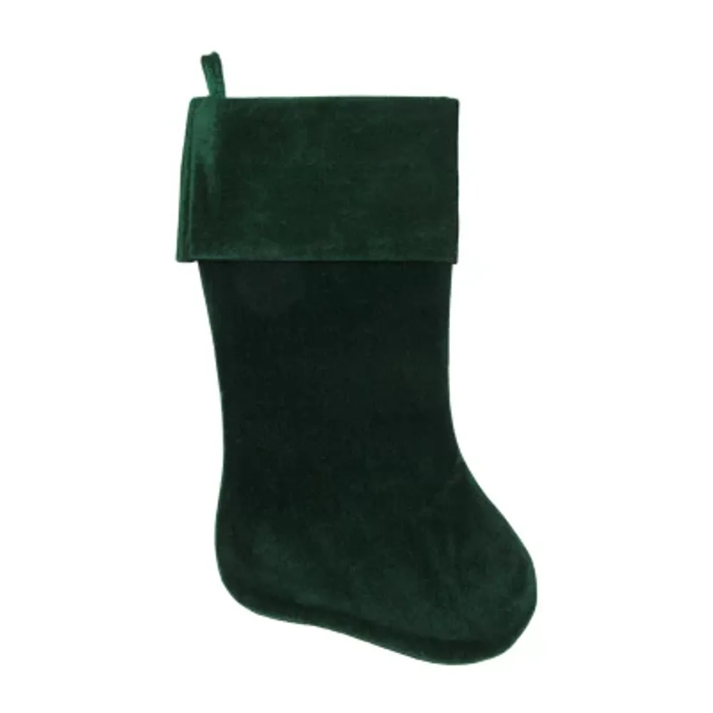 18'' Traditional Solid Green Velvet Hanging Christmas Stocking