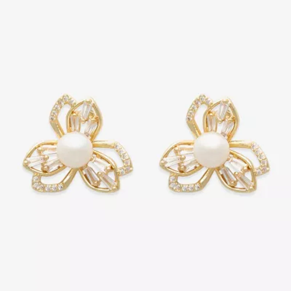 Mixit Gold Tone Simulated Pearl 5mm Flower Stud Earrings