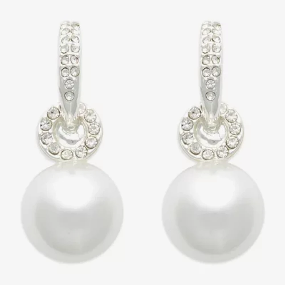 Mixit Silver Tone Simulated Pearl Round Drop Earrings