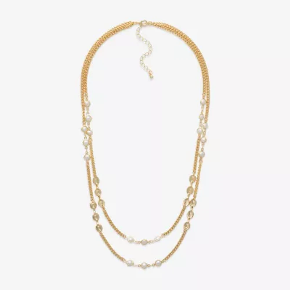 Mixit Gold Tone Simulated Pearl 24 Inch Curb Round Strand Necklace