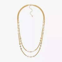 Mixit Gold Tone Simulated Pearl 24 Inch Curb Round Strand Necklace