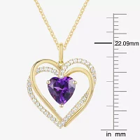 Womens Genuine Purple Amethyst 14K Gold Over Silver Heart Pendant Necklace