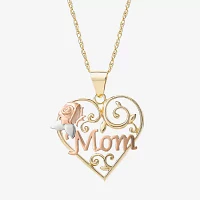 "Mom" Womens 10K Tri-Color Gold Heart Pendant Necklace