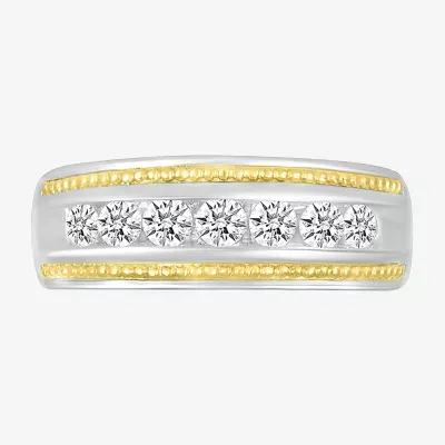 2.5MM 1 CT. T.W. Mined White Diamond 14K Two Tone Gold Wedding Band