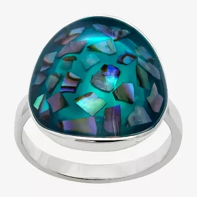 Sparkle Allure Dome Abalone Cultured Freshwater Pearl Pure Silver Over Brass Round Cocktail Ring