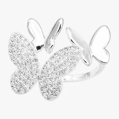 Sparkle Allure Cubic Zirconia Pure Silver Over Brass Butterfly Cocktail Ring