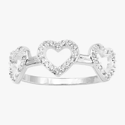 Sparkle Allure Triple Cubic Zirconia Pure Silver Over Brass Heart Band