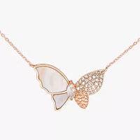 Sparkle Allure Womens White Mother Of Pearl Cultured Freshwater Pearl 18K Rose Gold Over Brass Butterfly 16 Inch Pendant Necklace