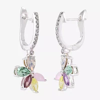 Sparkle Allure Crystal Pure Silver Over Brass Flower Drop Earrings