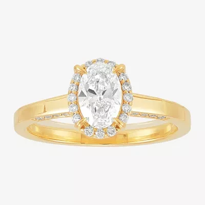(H-I / Si1-Si2) Womens 1 CT. T.W. Lab Grown White Diamond 10K Gold Oval Halo Engagement Ring
