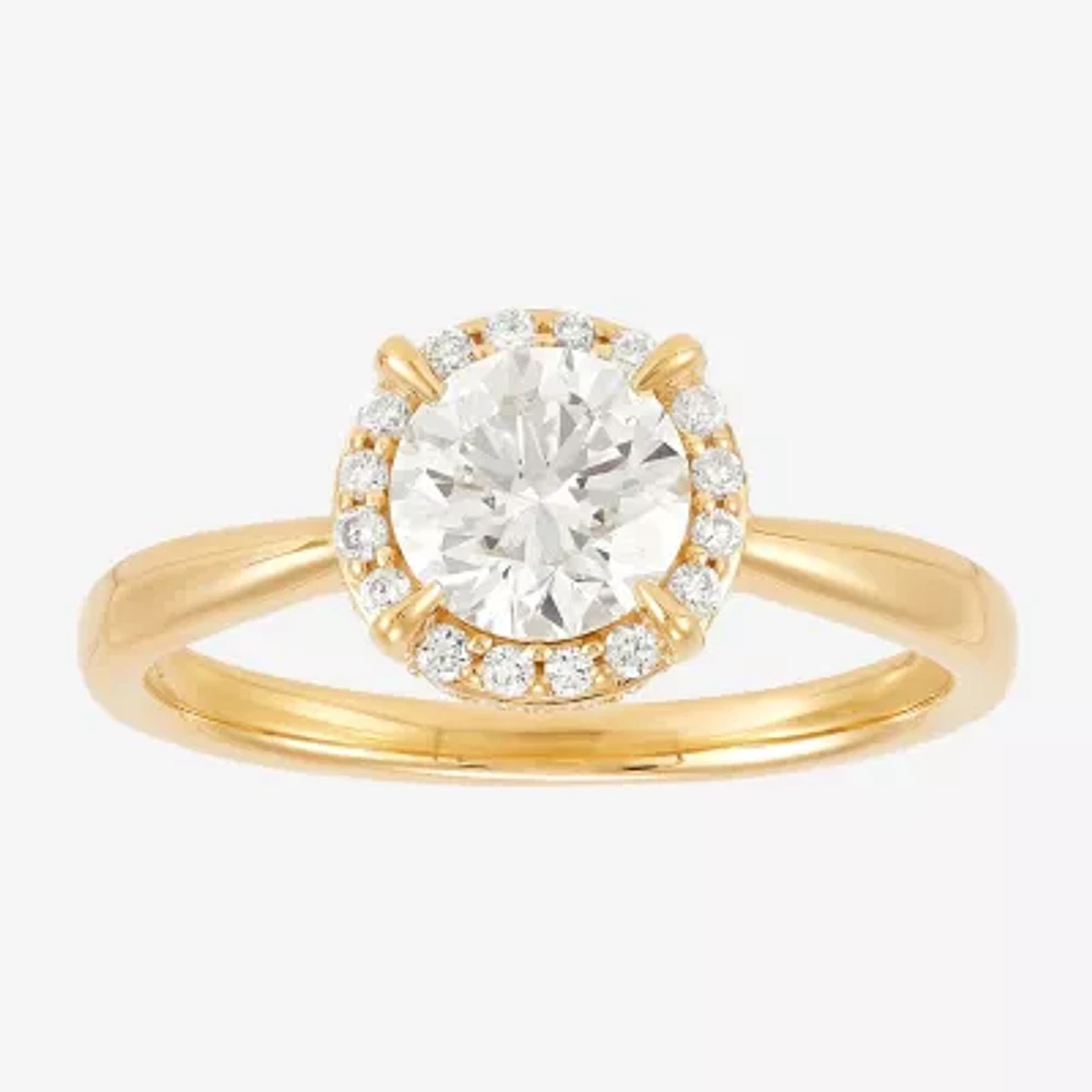 (H-I / Si1-Si2) Womens 1 1/4 CT. T.W. Lab Grown White Diamond 10K Gold Round Halo Engagement Ring
